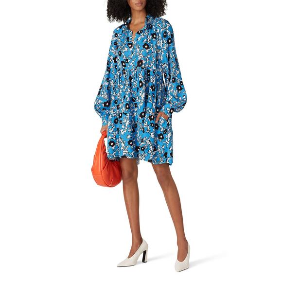 Stine Goya Blue Floral Printed Jasmine Long Sleeve Shift Dress Size Small - Picture 1 of 15